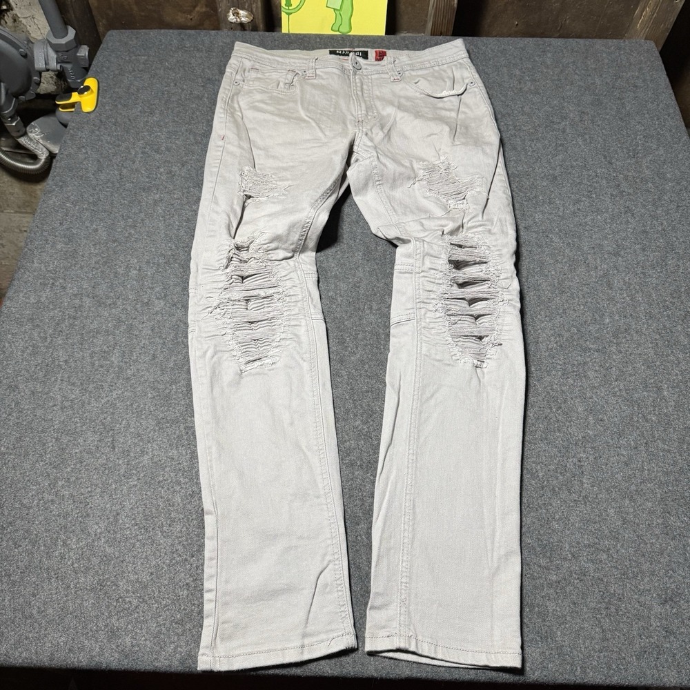 Makobi MK Jeans Mens 34x32 (33x31) Gray Distressed Denim Streetwear Grunge Punk